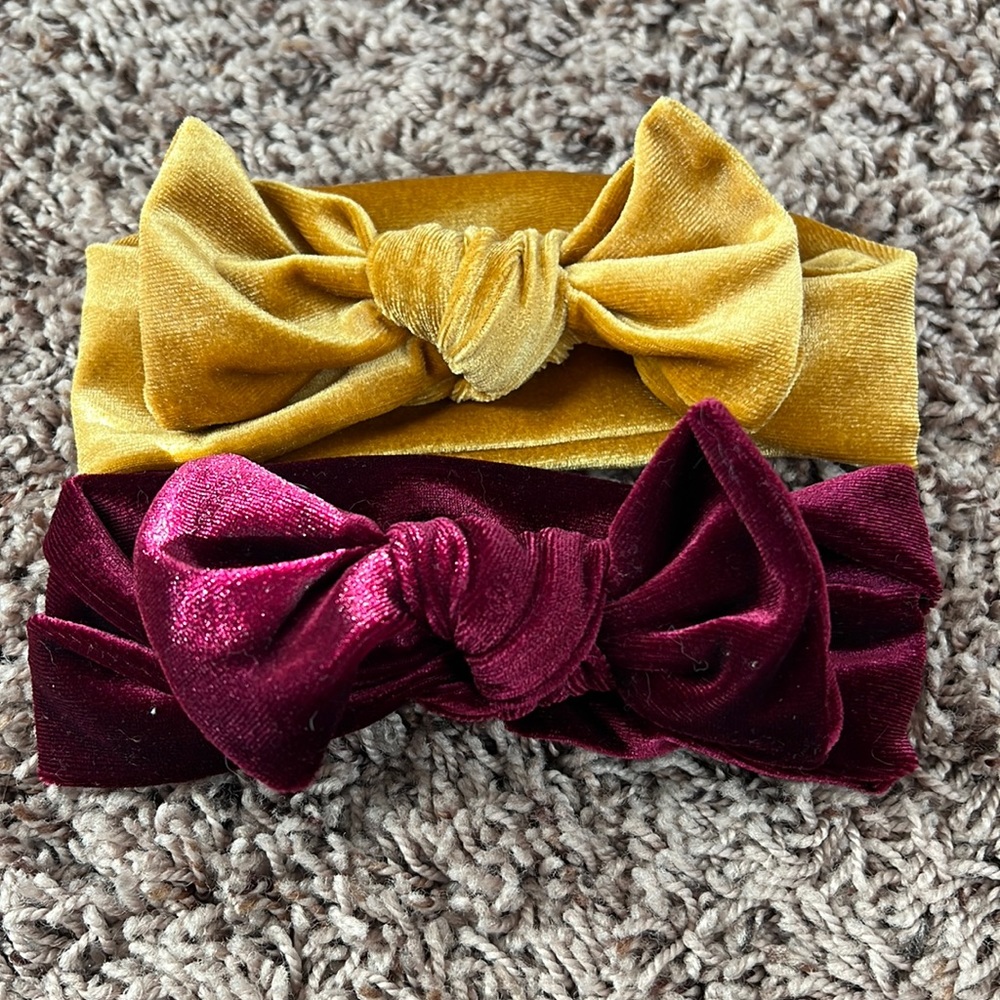 Lou Lou & Company velvet knot headbands for baby. Set of 2, wine & gold